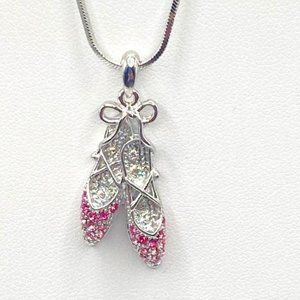 Pink & Clear Crystal Ballet Slipper Necklace